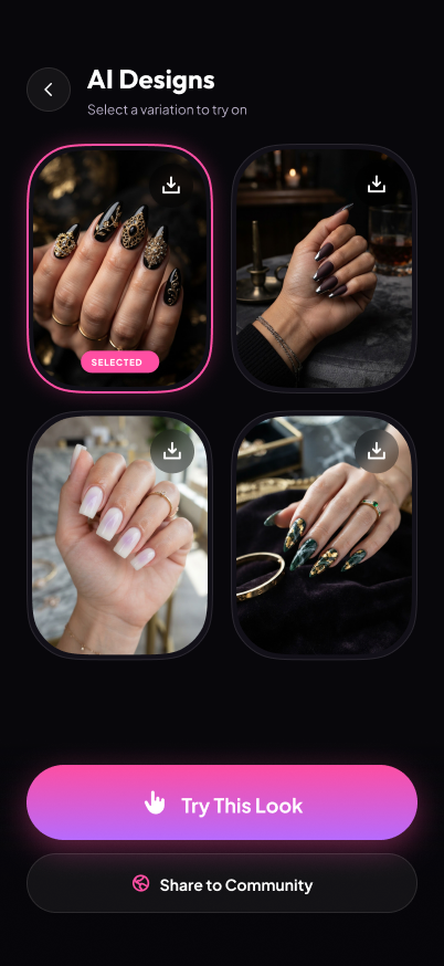Gloss AI generated designs screen